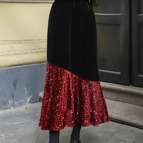 Load image into Gallery viewer, Autumn Winter French Vintage Sequin Patchwork Velvet Fishtail Long Skirts Women's 2024 Elegant High Waist Festival Skirt Street
