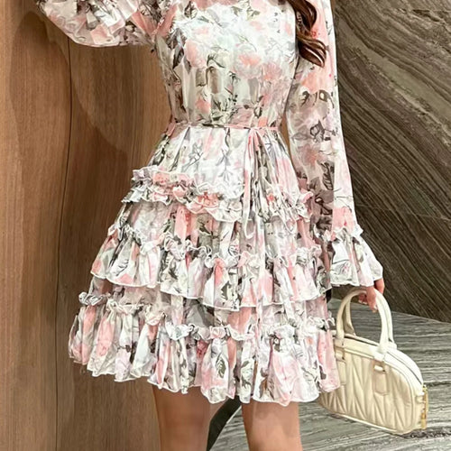 Load image into Gallery viewer, Hit Color Spliced Lace Up Slimming Dresses For Womne O Neck Long Sleeve High Waist Temperament Dress Female Fashion
