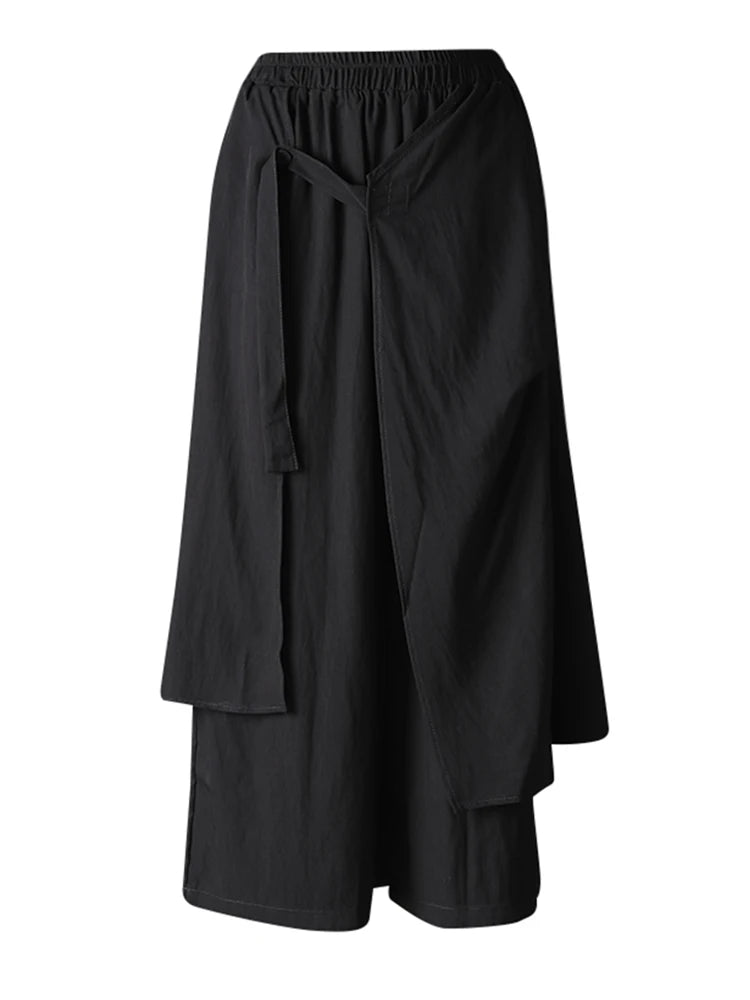 High Elastic Waist Button Irregular Spliced Wide Leg Pants New Trousers Women Fashion Tide Spring Autumn 2025 CPG3175