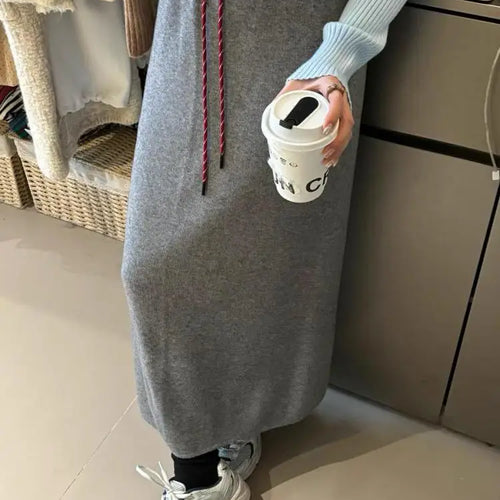 Load image into Gallery viewer, Korean Solid Drawstring Lace-up Elegant High Waist Long Skirt Women Versatile Split Skirt Streetwear 2024 Fashion Autumn Winter
