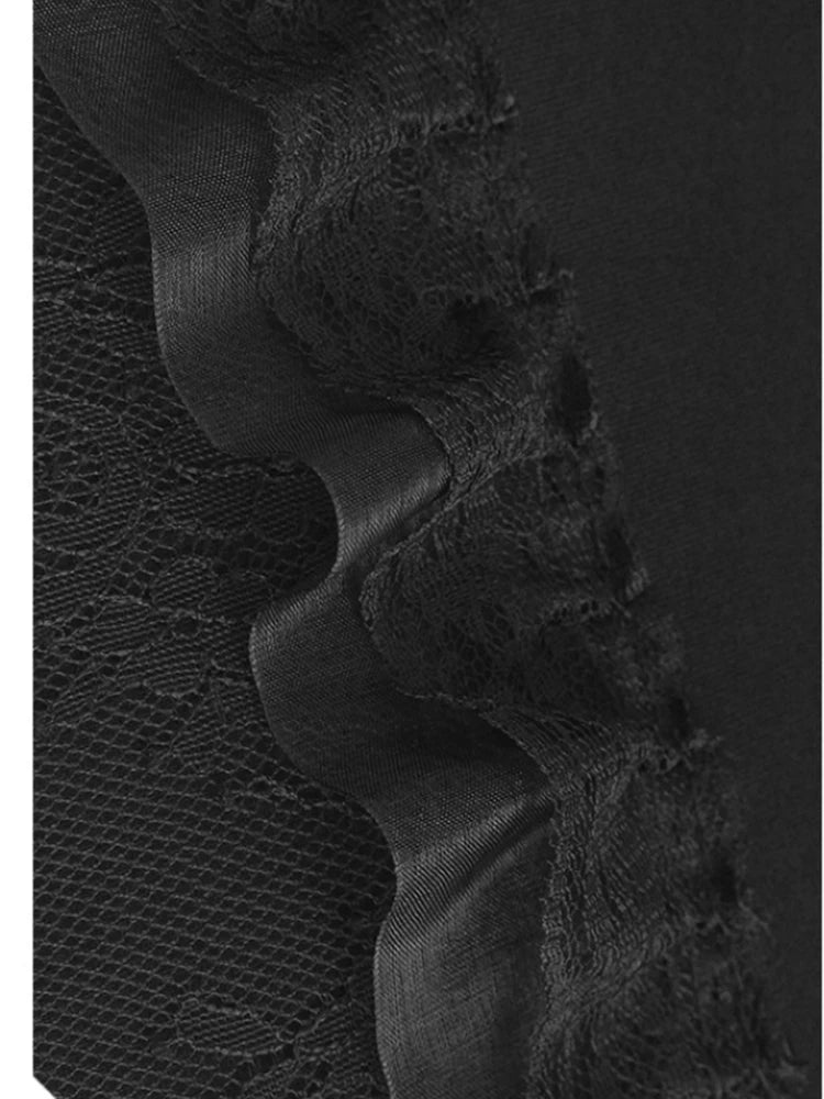 Women Black Lace Spliced Elegant Big Size Long T-shirt New Round Neck Short Sleeve Fashion Tide Spring Summer 2025 1DJ0585