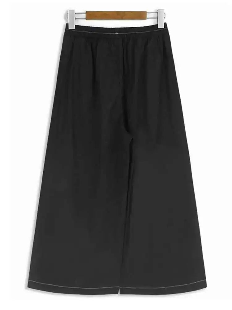 High Elastic Waist Black Blue Topstitched Long Wide Leg Pants New Trousers Women Fashion Tide Spring Autumn 2025 1DH6790