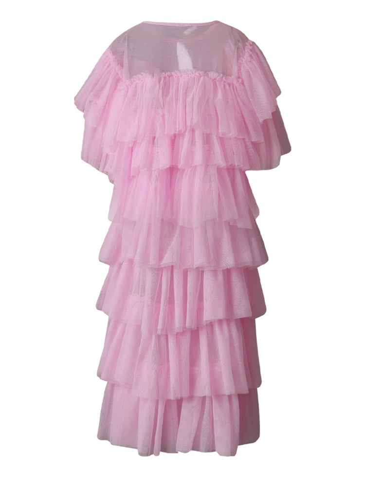 Mesh T-shirt Cake Half-body Skirt Two Pieces Suit New Round Neck Short Sleeve Women Fashion Spring Summer 2025 CPG3209