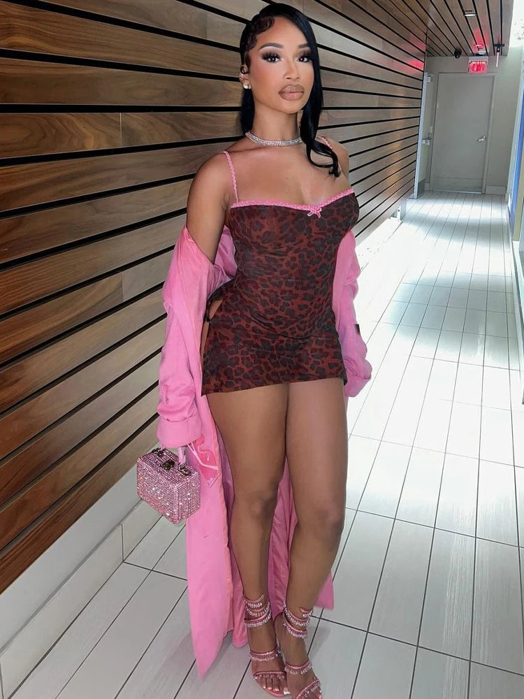 Summer Fashion Print Slips Backless Patchwork Bow Slit Sexy Mini Dress Slim Women New Outfits Birthday Party Club