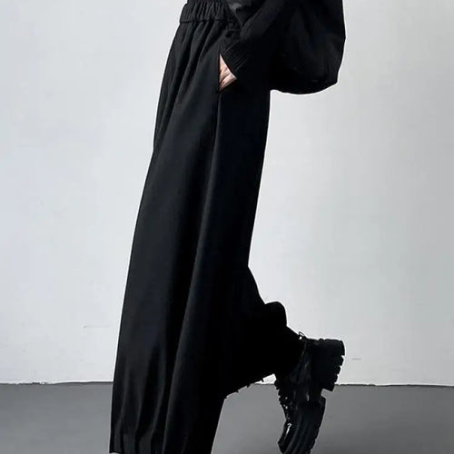 Load image into Gallery viewer, Women Black High Waist Pleated Woolen Ankle-length Pant Grey Versatile Wide Leg Trousers 2024 Autumn Winter Streetwear Simple
