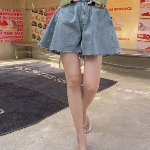 Load image into Gallery viewer, Black Washed Wide-leg Denim Shorts Woman All-match Blue Streetwear Fashion Casual Button Pockets High Waist Summer Korean Style

