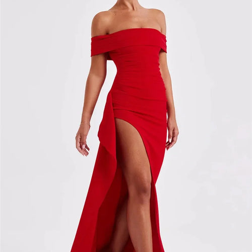 Load image into Gallery viewer, Elegant Off-shoulder High Split Maxi Dress Women Fashion Strapless Sleeveless Backless Bodycon Club Party Sexy Dress
