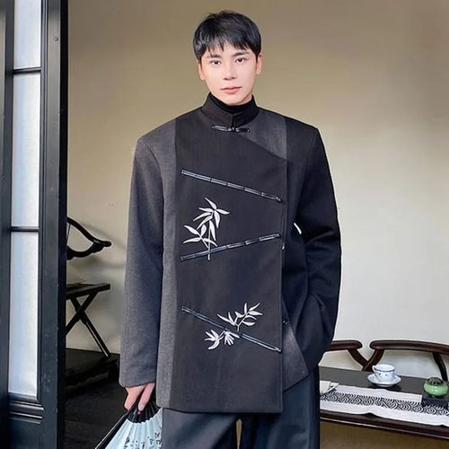 Load image into Gallery viewer, Retro Style Suit Jacket Embroidery Color Blocking Loose Blazers Men&#39;s Chinese Stand Collar Thickening 2024 Winter 9C8720
