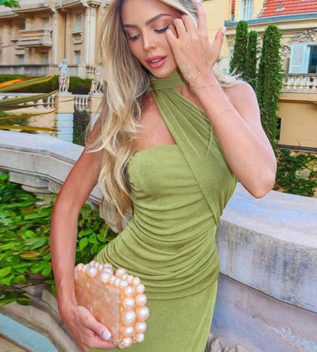Halter Strapless Sexy Maxi Dress For Women Fashion Green Off-shoulder Backless Sleeveless Bodycon Elegant Long Dress
