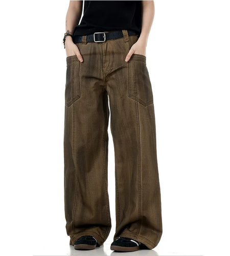 Men's Cargo Pants New American Large Pocket Stylish  Solid Color Loose Casual Straight Leg Male Trousers Spring 9W1379