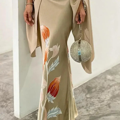 Load image into Gallery viewer, Women&#39;s Elegant Two Pieces Set 2025 New Batwing Sleeves Wrap Shirt Top High Wiast Floral Printed Skirts Evening Suits
