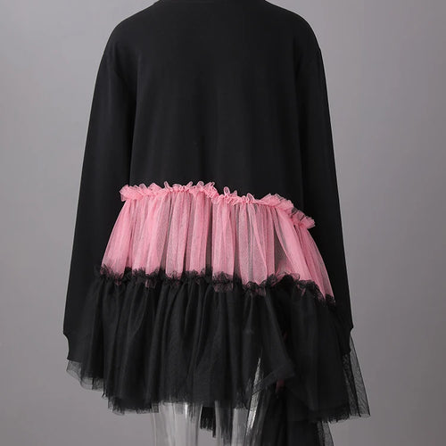 Load image into Gallery viewer, Women Balck Mesh Ruffles Irregular Big Size Mini Dress New Round Neck Long Sleeve Fashion Tide Spring Autumn 2025 CPG3045
