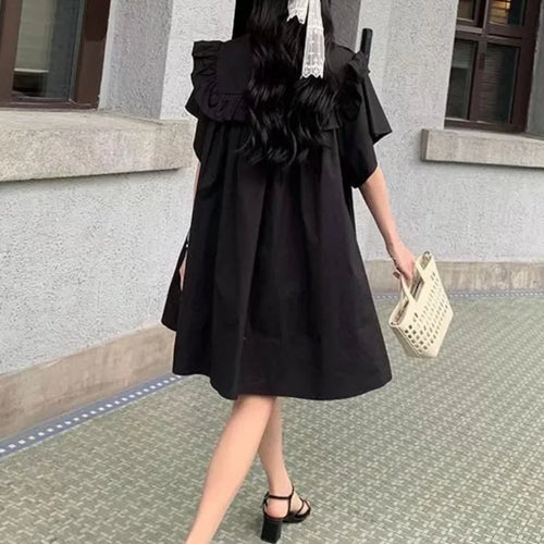 Load image into Gallery viewer, Casual Kawaii Ruffles Oversize Ruched Dress School Korean Style Loose Mini Short Dresses Women Autumn Fashion New In
