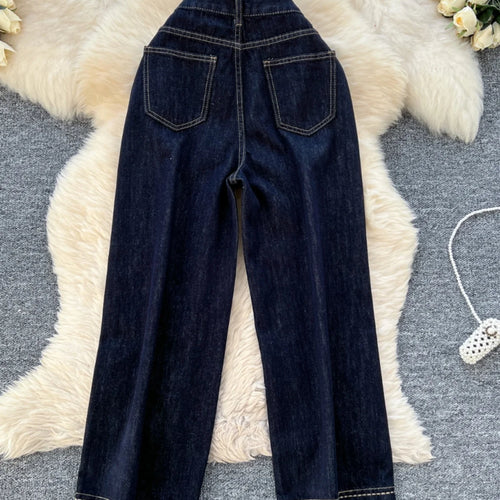 Load image into Gallery viewer, Spring Korean Vintage Blue High Waist Straight Denim Pant Women Wide Leg Jeans Fashion Casual Popular Streetwear Trousers Trendy
