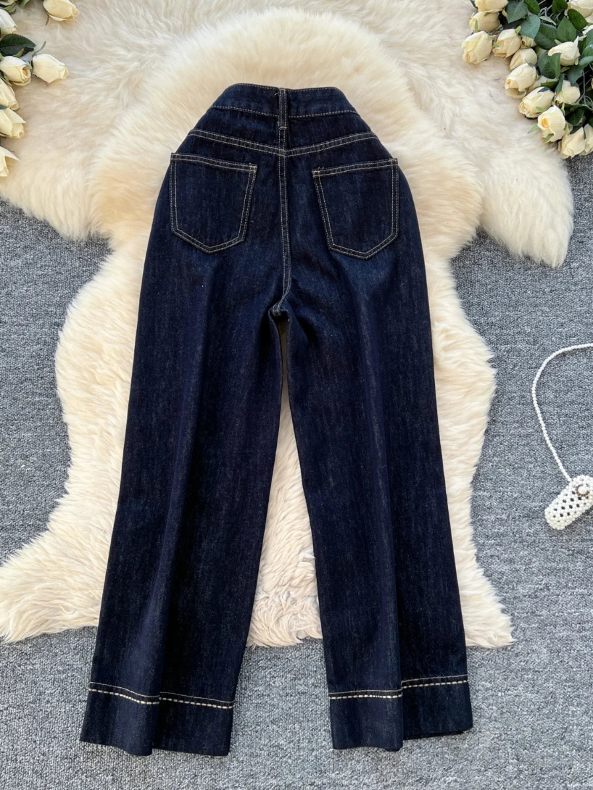 Spring Korean Vintage Blue High Waist Straight Denim Pant Women Wide Leg Jeans Fashion Casual Popular Streetwear Trousers Trendy