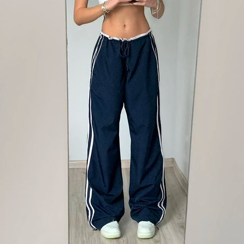 Load image into Gallery viewer, Streetwear Drawstring Stripe Women Trousers Straight Leg Casual Baggy Pants Patchwork Sporty Joggers Sweatpants 2024
