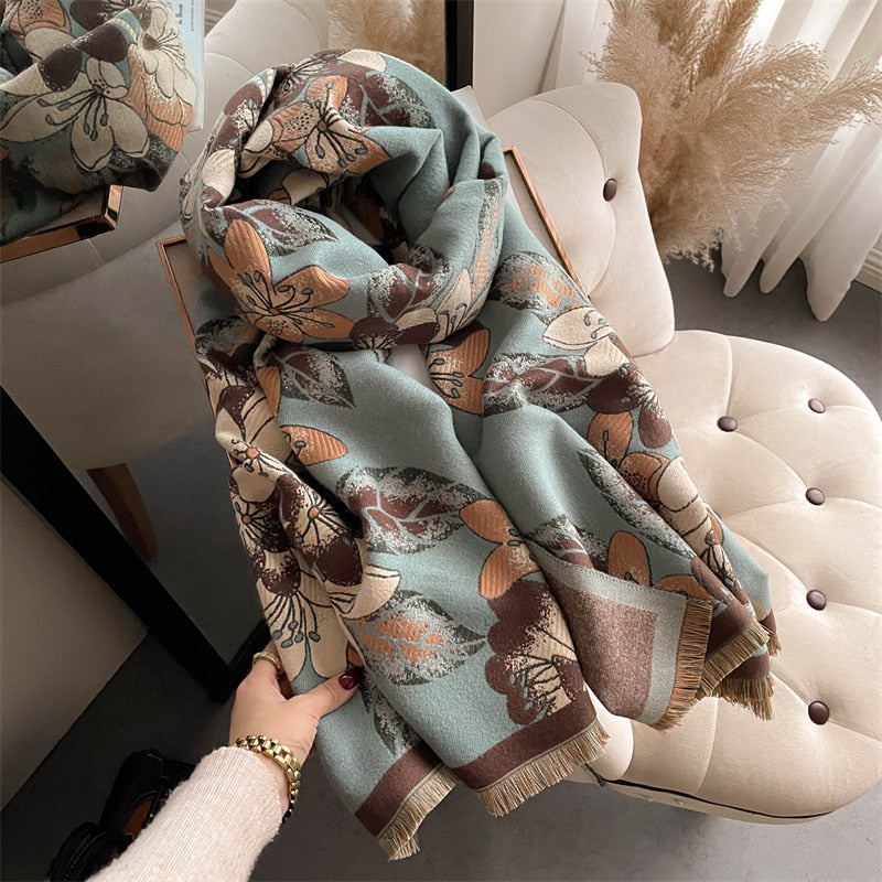 Warm Winter Scarf Cashmere Women Pashmina Design Print Shawls Wrap Female Thick Blanket Soft Bufanda Stoles Fashion