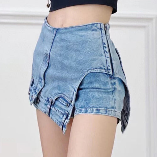Load image into Gallery viewer, Patchwork Asymmetrical Short Pants For Women High Waist Straight Solid Minimalist Shorts Skirts Female Summer
