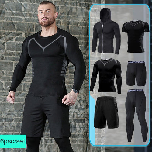 Load image into Gallery viewer, Gym Exercise Fitness Clothing for Men&#39;s Compression Sportswear Suits Black Running Tracksuit Set Jogging Training Tights Dry Fit
