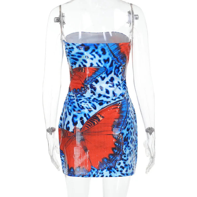 Sequins Off-shoulder Sexy Mini Dress Women Summer New Strapless Sleeveless Backless Beach Vacation Club Party Dress