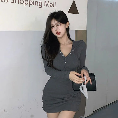 Load image into Gallery viewer, Hooded Bodycon Dress Women Casual Sport Streetwear Wrap Long Sleeve Mini Short Dresses Autumn Button
