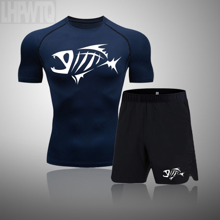 Brand Compression Set Men's Sport Suits Running Shorts MMA Sets Sports T-Shirt Gym Fitness Tights Jogging Rashgard Tracksuit