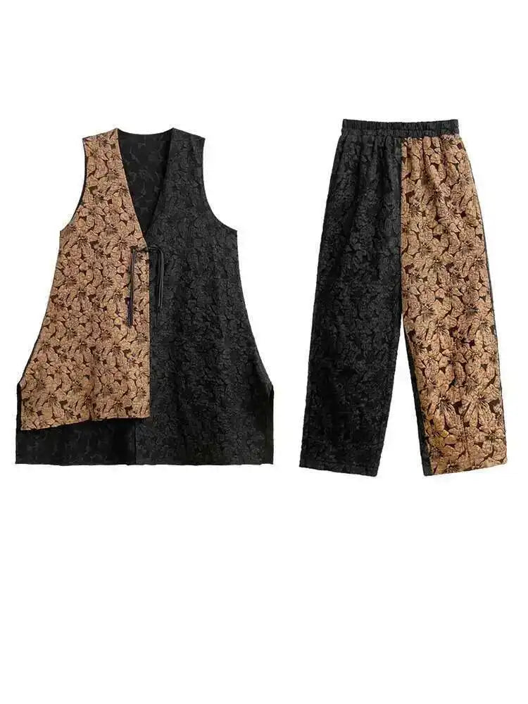 Coffee Big Size Vest Wide Leg Pants Two Piece Suit New V-Neck Sleeveless Women Fashion Tide Spring Autumn 2025 1DH4580