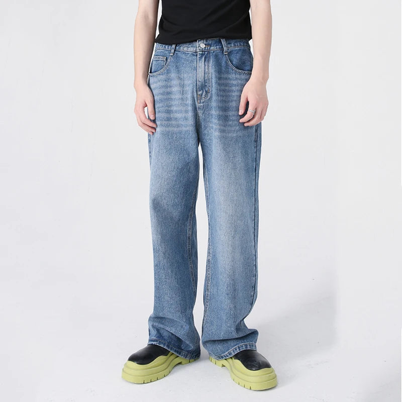 Men's Wear New Fashion Denim Pants Solid Color Elastic Waist Straight Leg Male Jeans Summer Simple Men Clothing 9C4738