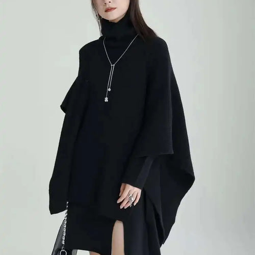 Load image into Gallery viewer, Women Gray Irregular Design Knitting Dress New Turtleneck Long Sleeve Loose Fit Fashion Tide Spring Autumn 2025 1DF2618
