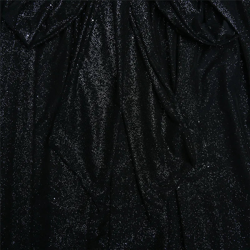 Elegant Strapless Sexy Mini Dress Women Fashion Black Off-shoulder Backless Pleated Sequins Sparkle Club Party Dress