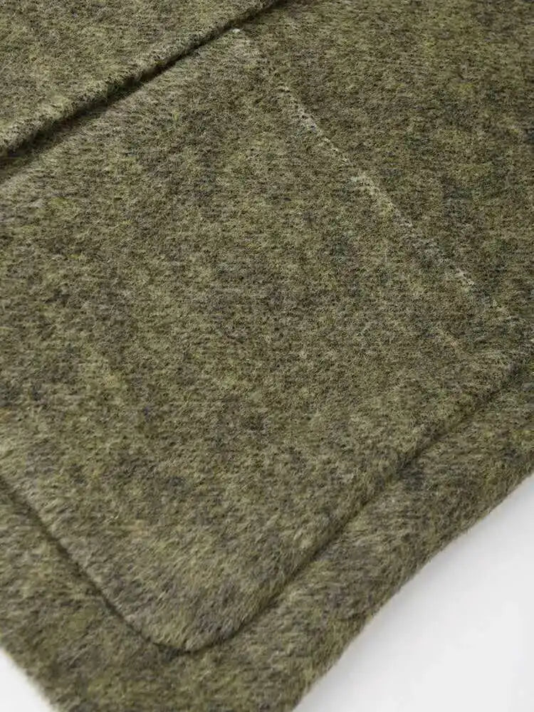 Green Big Size With Scarf Woolen Coat New Round Neck Long Sleeve Women Jacket Fashion Tide Autumn Winter 2025 2DA2386