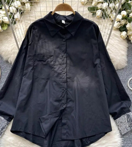 Autumn French Fashion Black White Patchwork Single Breasted Shirt Women Long Sleeves Tops Versatile Blouse Trendy Casual Popular