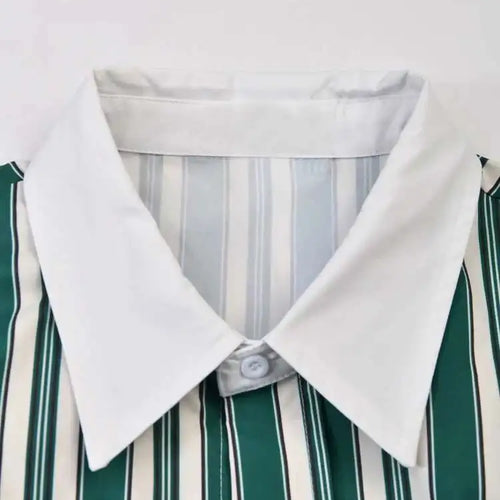 Load image into Gallery viewer, Women Green Striped Big Size Vintage Blouse New Lapel Long Sleeve Loose Fit Shirt Fashion Tide Spring Autumn 2025 CPG0669
