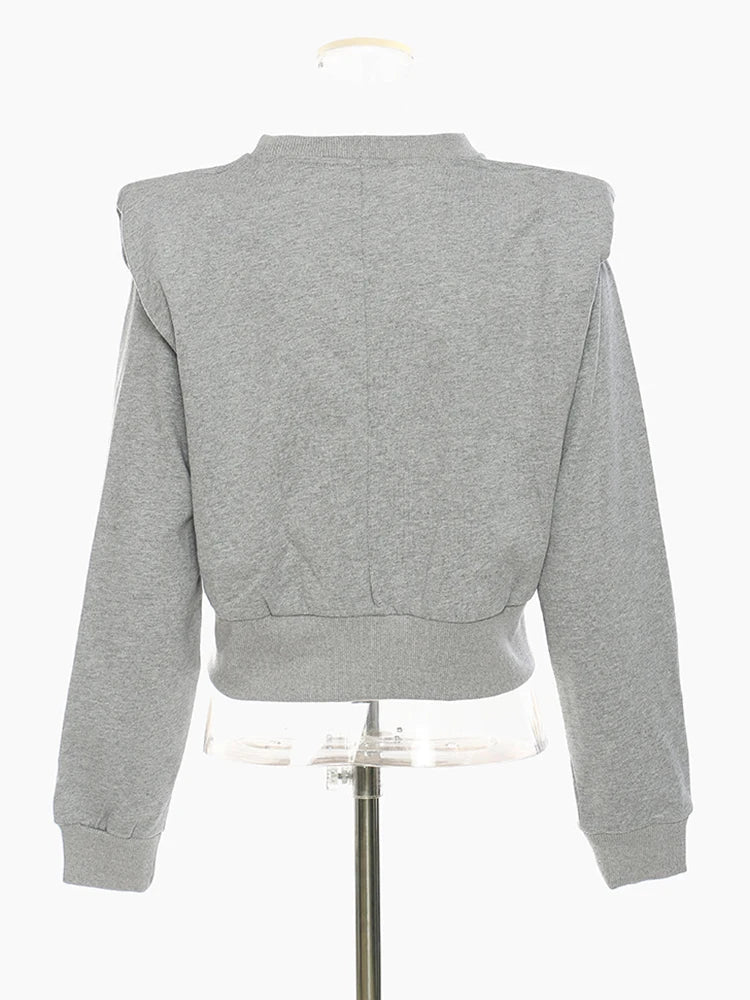 Loose Fit Gray Pleated Shaped Sweatshirt New Round Neck Long Sleeve Women Big Size Fashion Tide Spring Autumn 2025 1DF5202