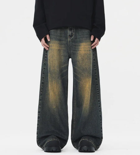 American Male Jeans Distressed Design Washed Denim PantsLoose Straight Leg Fashion Baggy Men Summer Trousers 9W1554