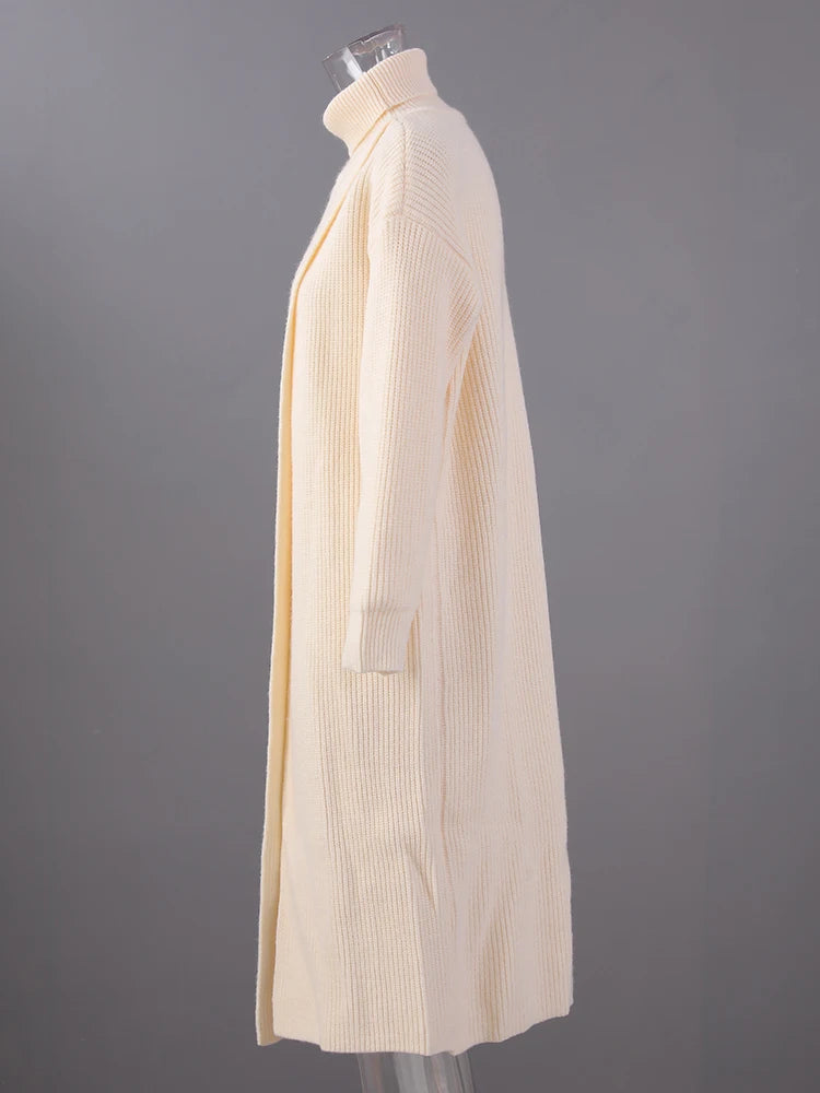 Women Orange Knitting Long Slit Big Size Dress New Turtleneck Long Sleeve Loose Fit Fashion Spring Autumn 2025 1DE5886