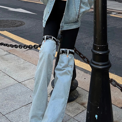 Load image into Gallery viewer, Hit Color Patchwork Denim Trousers For Women High Wiast Spliced Pocket Temperament Wide Leg Pants Female Fashion
