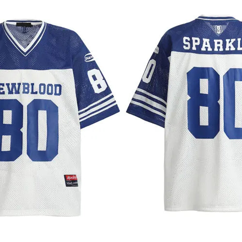 Load image into Gallery viewer, Vintage Mesh Jersey T-Shirt Y2K Graphic Printed Patchwork Sports V-Neck Tshirt Streetwear Hip Hop Harajuku Breathable Urban Top
