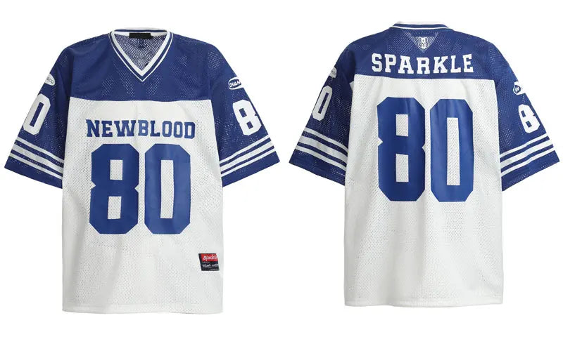 Vintage Mesh Jersey T-Shirt Y2K Graphic Printed Patchwork Sports V-Neck Tshirt Streetwear Hip Hop Harajuku Breathable Urban Top