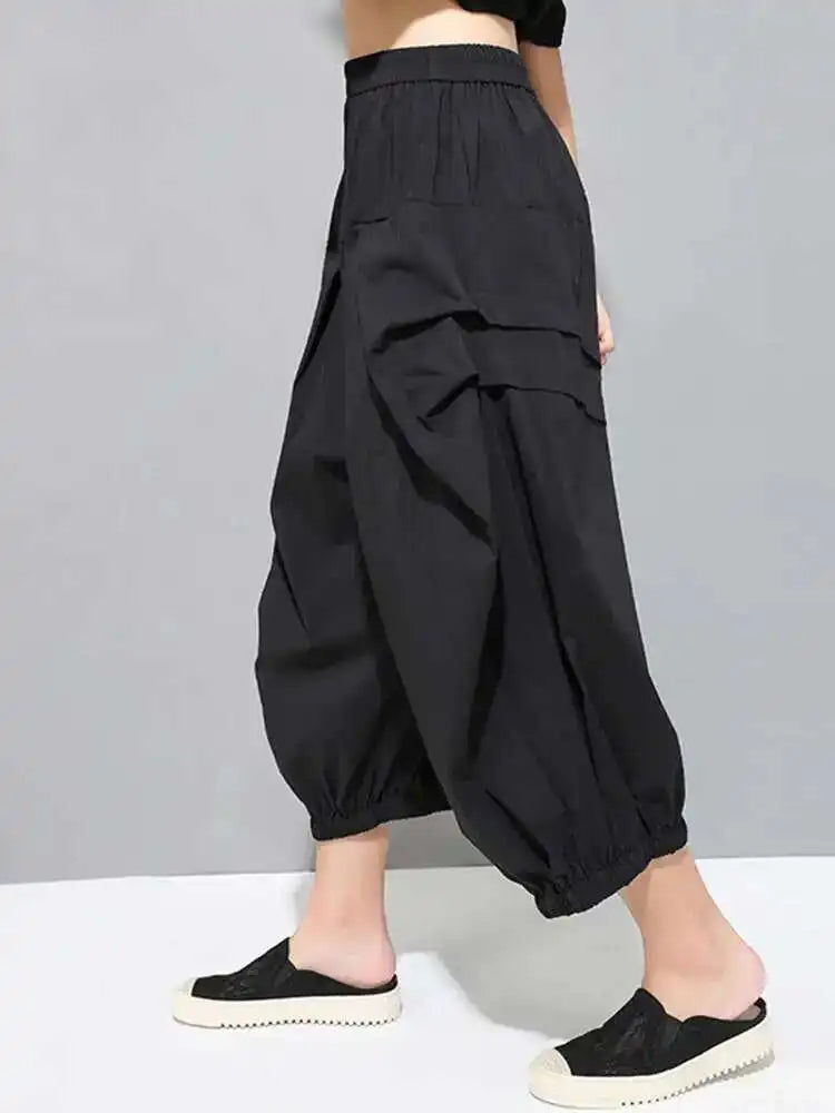 High Elastic Waist Black Pleated Casual Pants New Loose Fit Trousers Women Fashion Tide Spring Autumn 2025 1DF4770