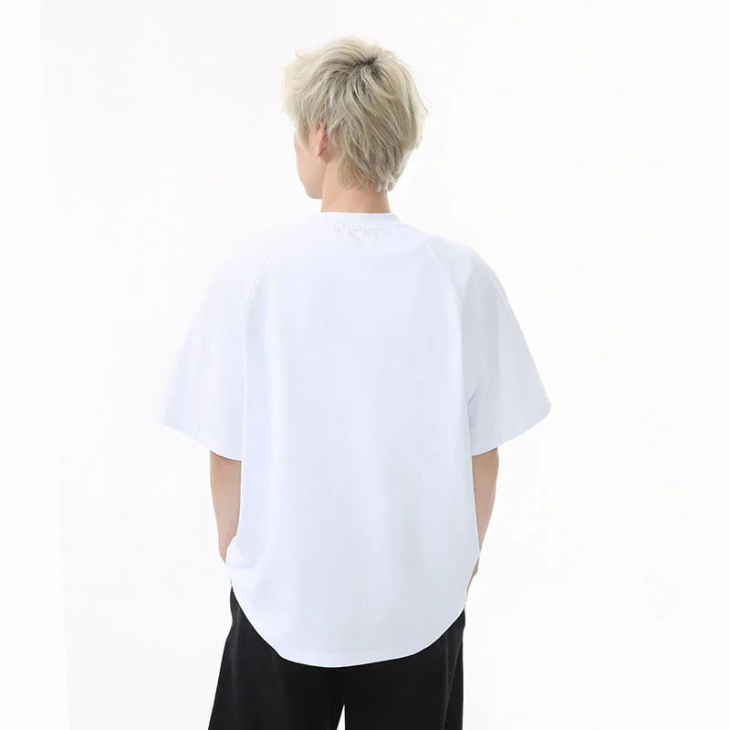 Men's Short Sleeve T-shirts New Korean Summer Solid Color Deisgn Letter Embroidered Stylish Loose Pullover Male Top 9W1599