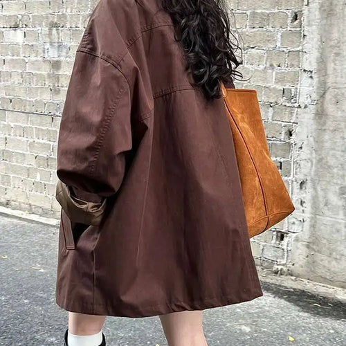 Load image into Gallery viewer, Loose Fit Brown Big Size Casual Jacket New Stand Collar Long Sleeve Women Coat Fashion Tide Spring Autumn 2025 1DH1704
