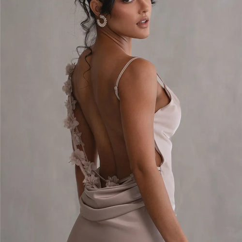 Load image into Gallery viewer, Floral Draped Backless Maxi Long Dress For Women Fashion Spaghetti Strap Sleeveless Bodycon Evening Party Dress Elegant
