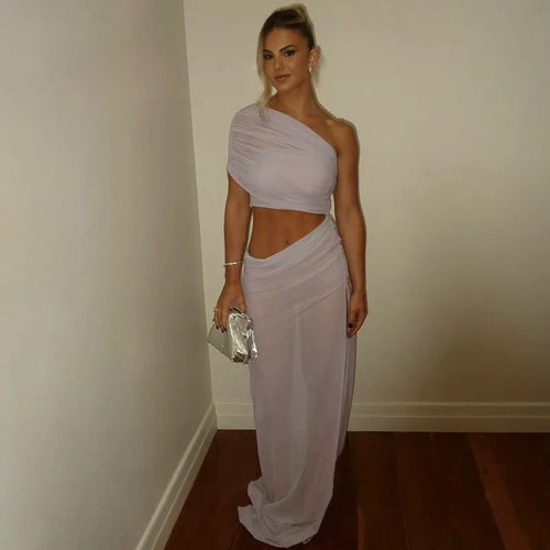 Load image into Gallery viewer, Mesh Hollow Out Backless Sexy Maxi Dress For Women Fashion One Sleeveless See Through Ruched Bodycon Club Long Dress
