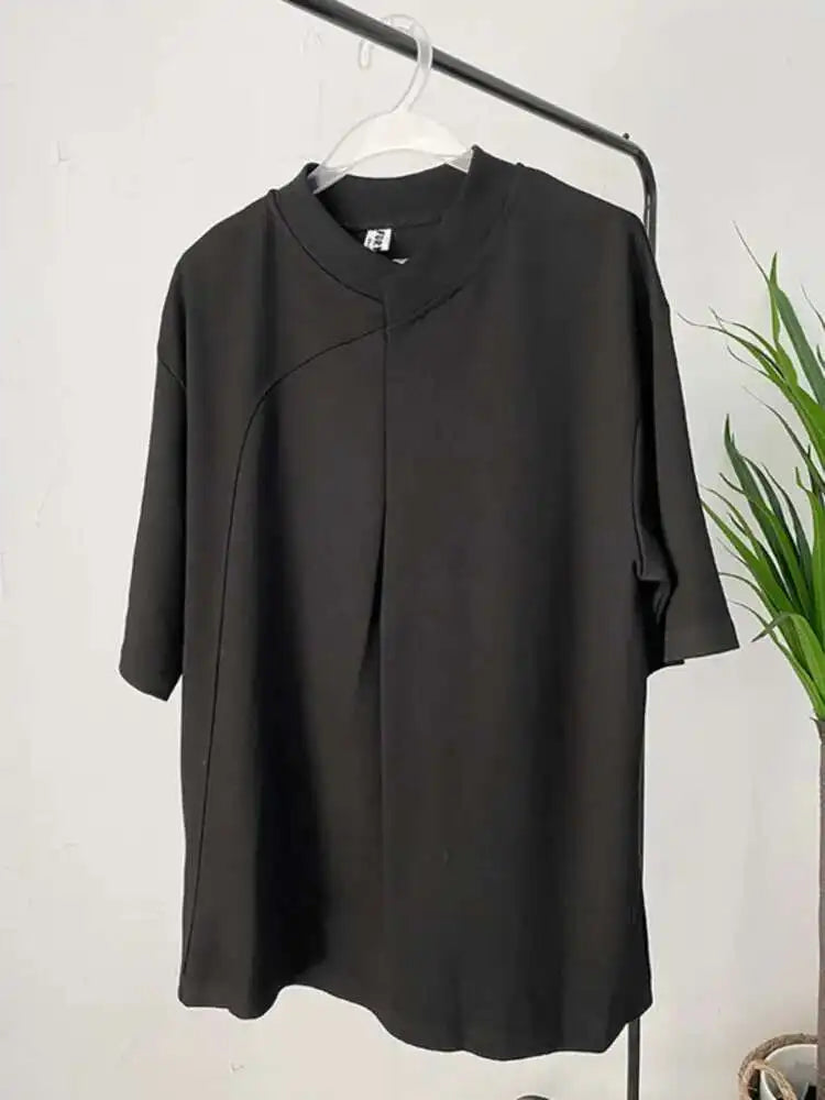 Women White Irregular Big Size Personality T-shirt New Round Neck Half Sleeve Fashion Tide Spring Summer 2025 1DF6438