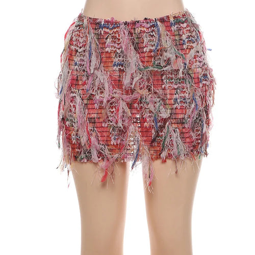 Load image into Gallery viewer, Colorful Tassel Skirts Peach Hip Women Thin Knit Wild Sexy Midnight Summer Trend Stretch Skinny Party Streetwear Bodycon
