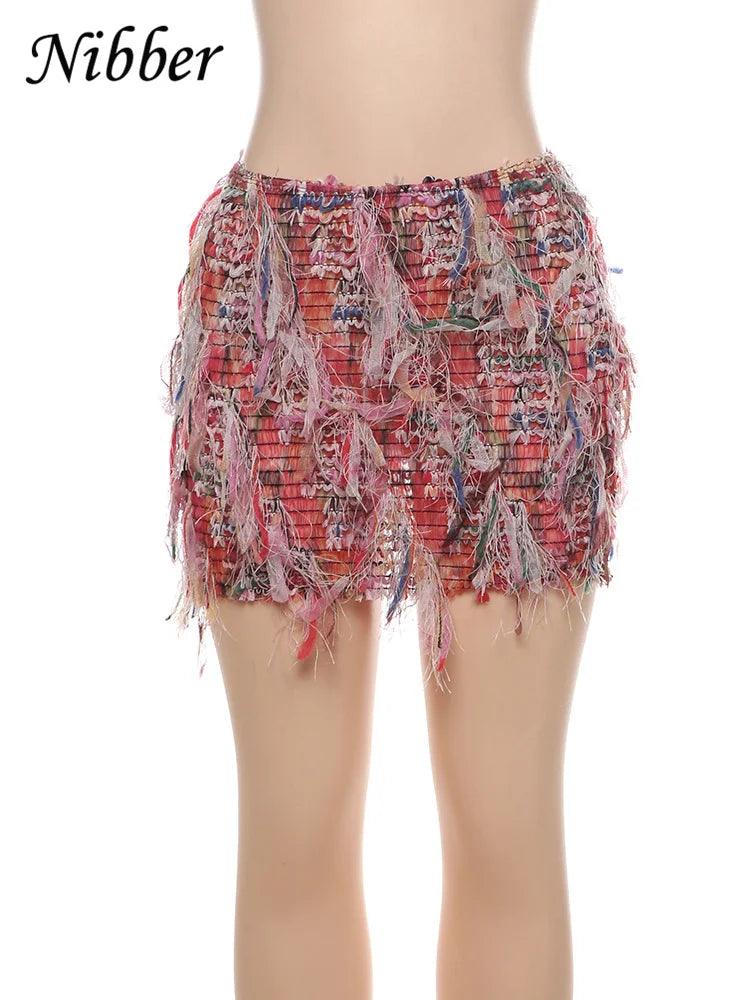 Colorful Tassel Skirts Peach Hip Women Thin Knit Wild Sexy Midnight Summer Trend Stretch Skinny Party Streetwear Bodycon