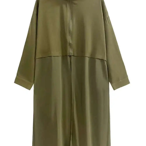 Load image into Gallery viewer, Women Army Green Big Size Mesh Long Trench New Stand Collar Long Sleeve Windbreaker Fashion Spring Autumn 2025 1DH4273
