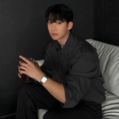 Load image into Gallery viewer, Male Simple Long Sleeve Shirt New Spring Loose Solid Color Shirts New Korean Single Breasted Trendy Men's Top 9W1451
