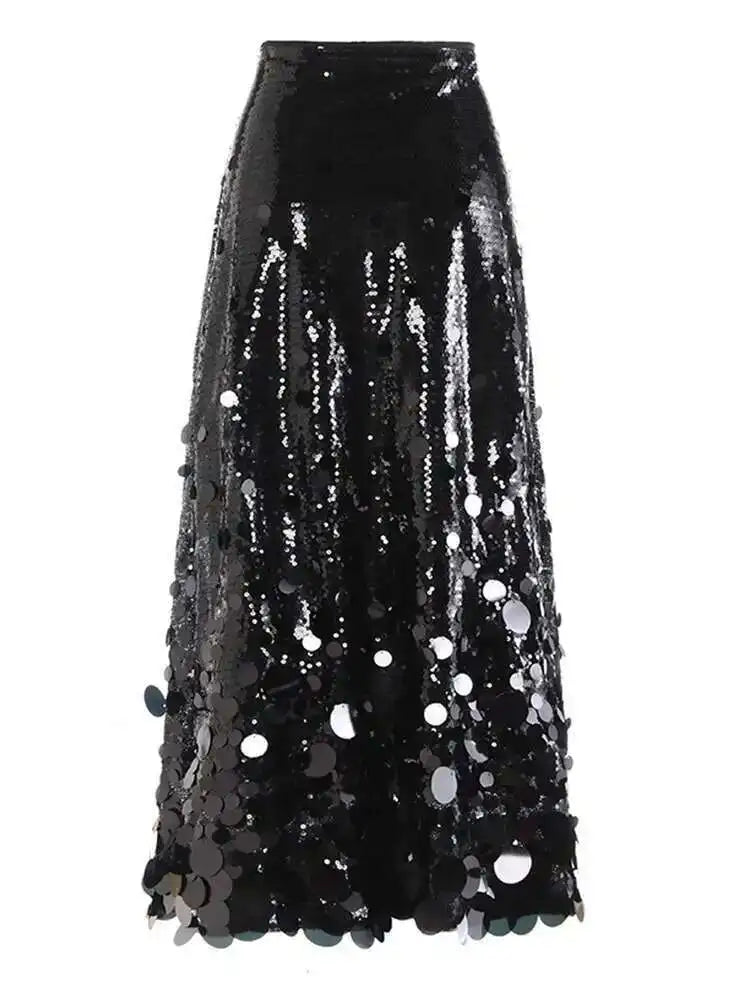 High Waist Red Sequins Shining Elegant A-line Party Half-body Skirt Women Fashion Tide New Spring Autumn 2025  1DH7717